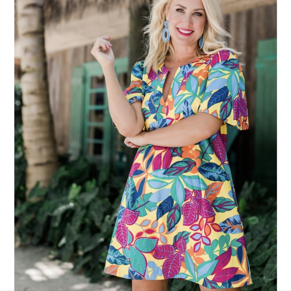 Gibsonlook Cabana Tropical Print Shift Dress Sz.XS NWT